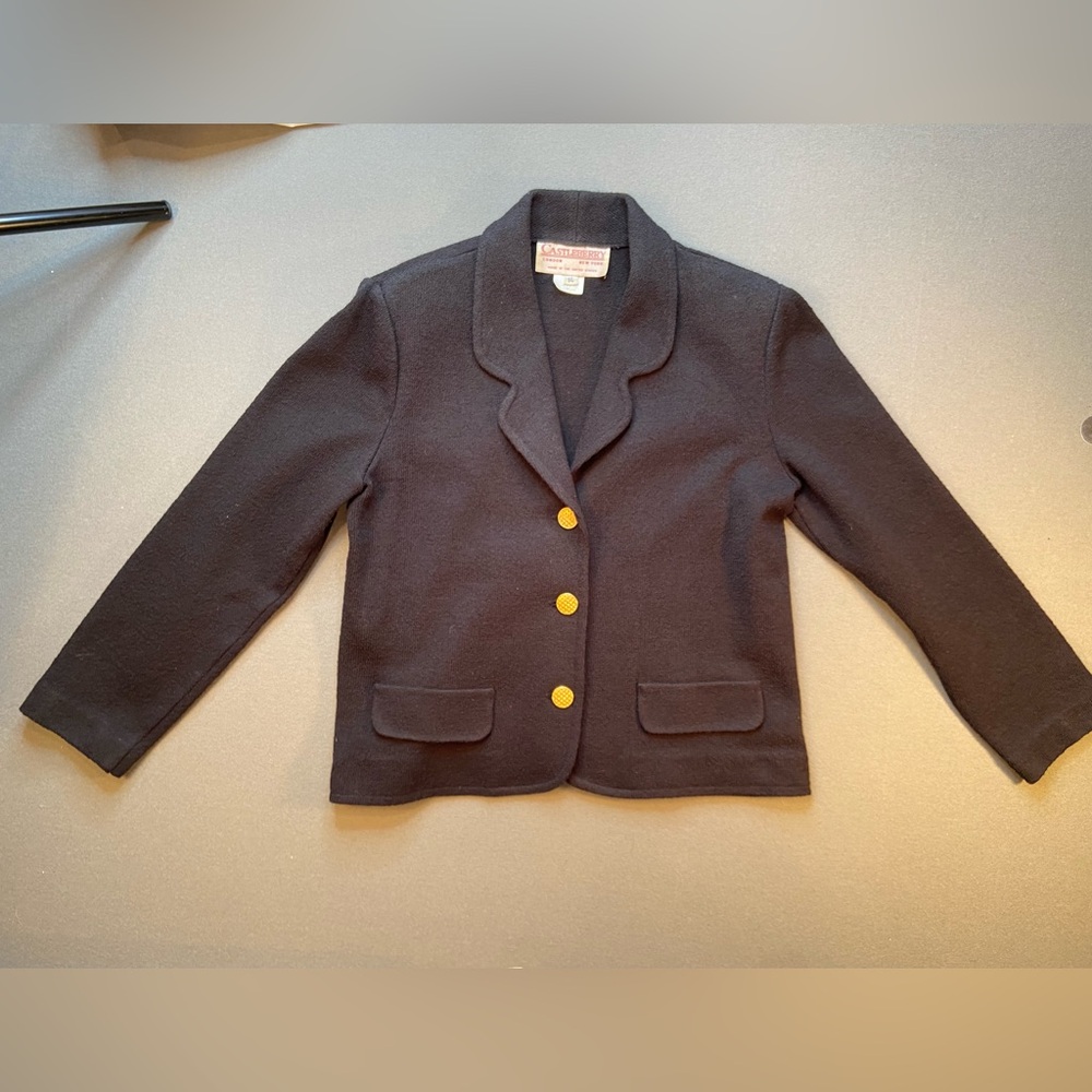 Castleberry Vintage Knit Black Jacket with‎ Gold Tone Buttons, Size 14